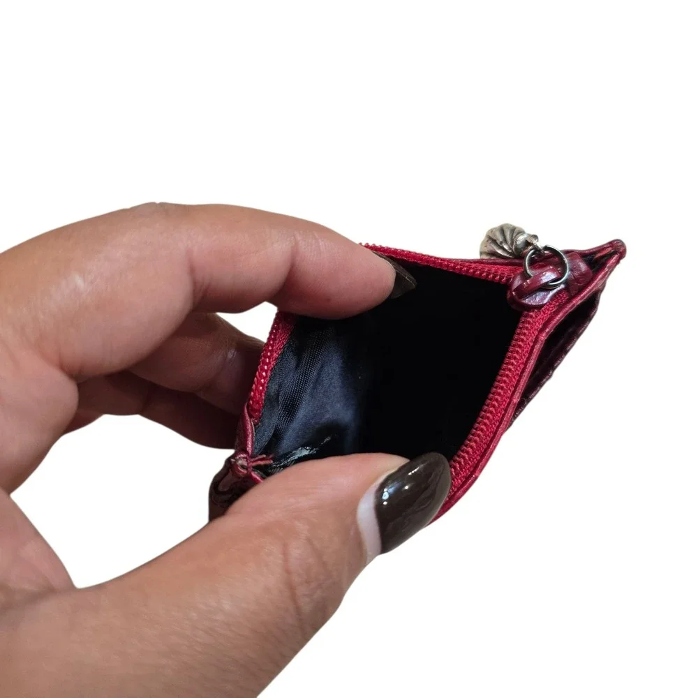 Brighton Red Leather Card Holder Wallet ID Case Coin‎ Purse Heart Charm